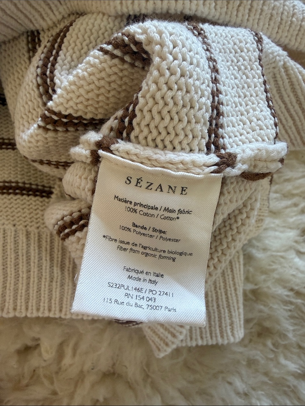 Sezane leontine jumper in camel / ecru. 100% cotton - Picture 6 of 6